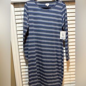 LulaRoe Debbie Blue Striped Women's Dress - XL - NWT
